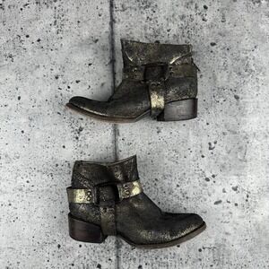 Freebird By Steven Phlow Womens 7M Black Gold Leather Ankle‎ Boot High Top Zip